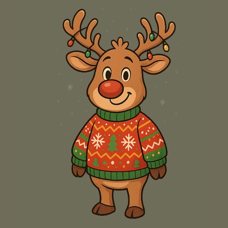 Winterhirsch im Weihnachtspullover