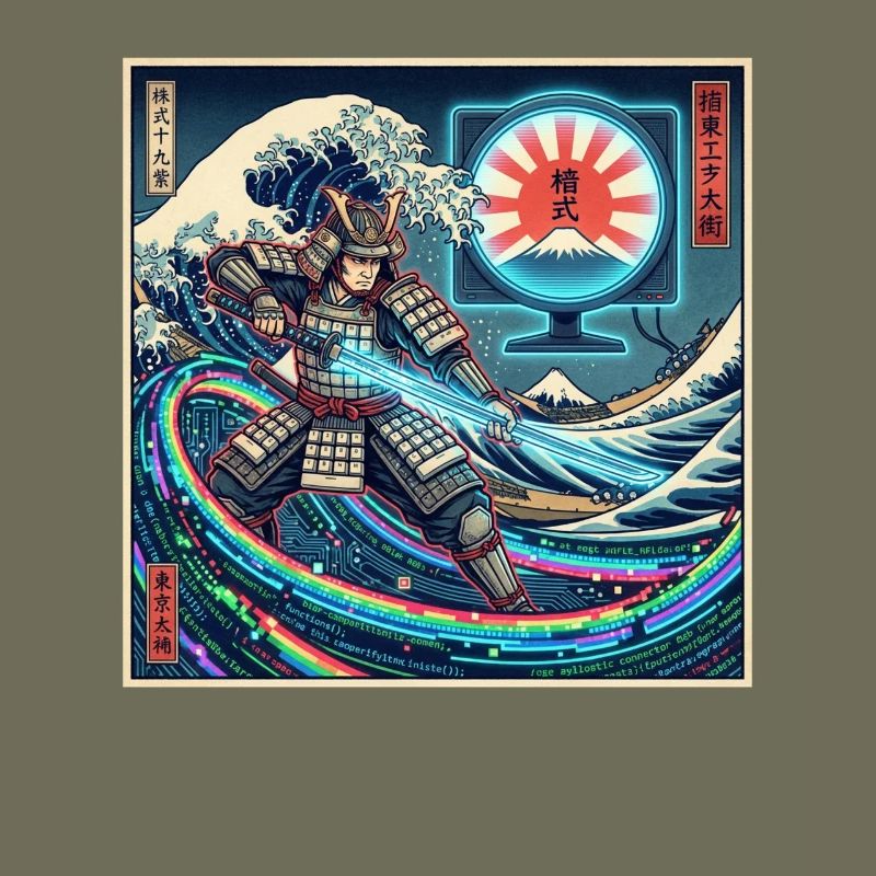 Cyber Samurai 模式 devant les vagues et Fuji