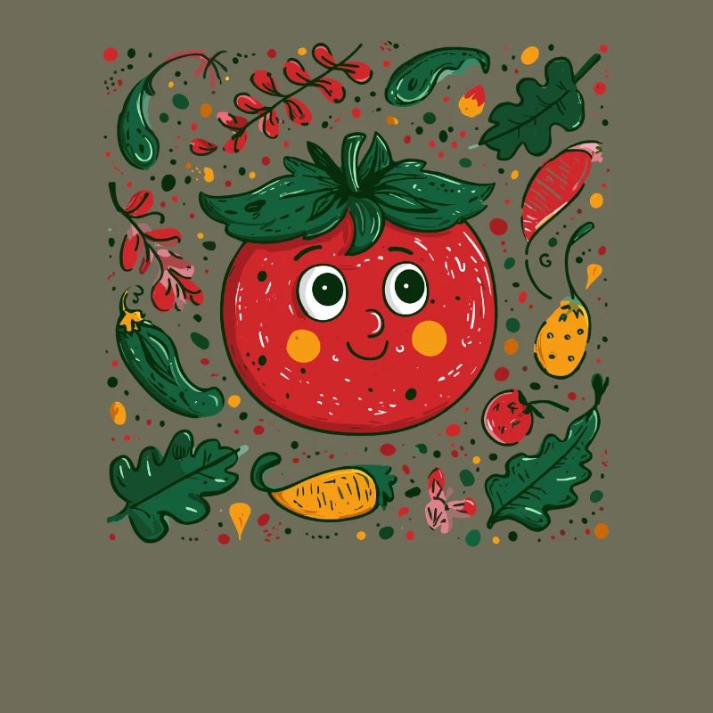 Fröhliche Tomate im Gartendesign
