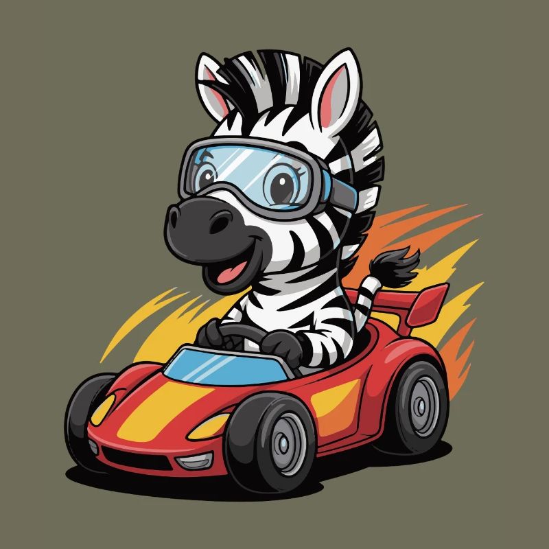 Zebra Rennkart mit Schutzbrille