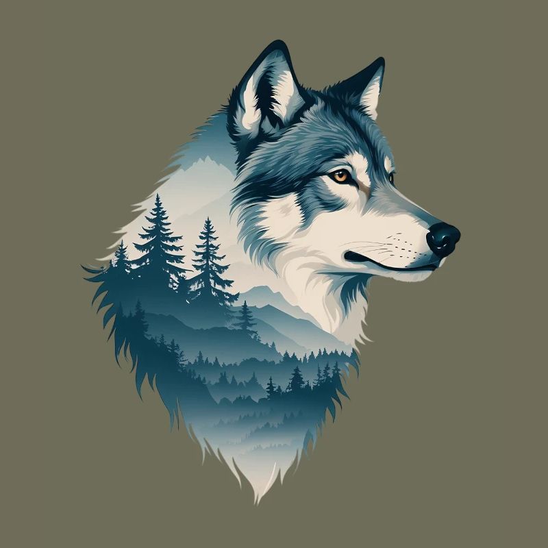 Blauer Wolf im Wald