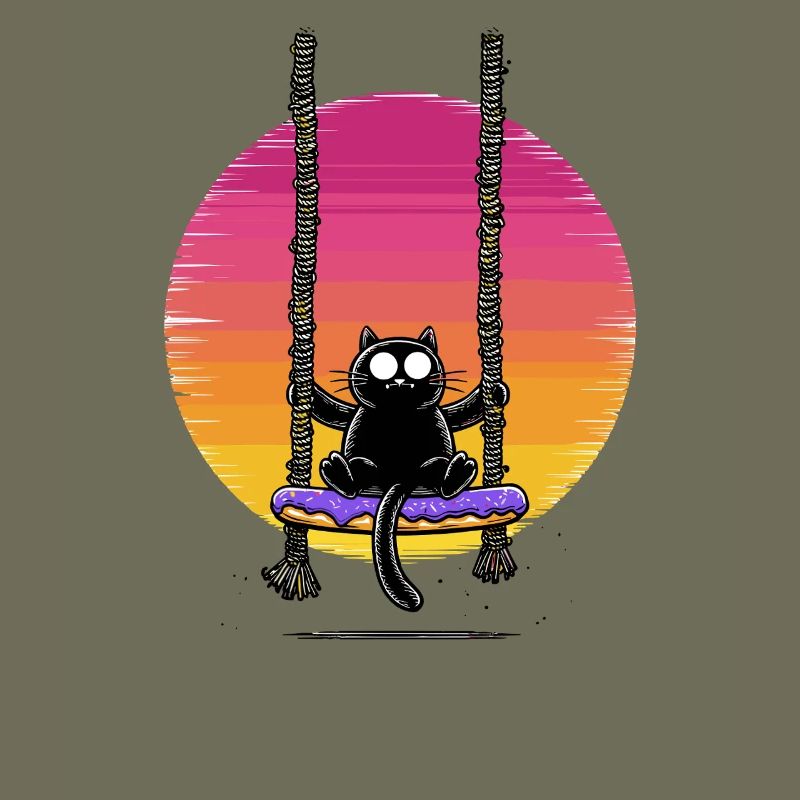 Coucher de soleil du chat sur la balançoire