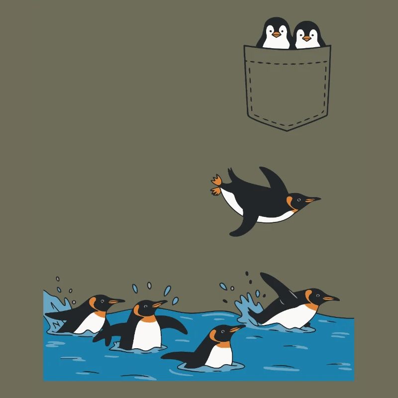 Pinguin Sprung ins Wasser Pocket Design