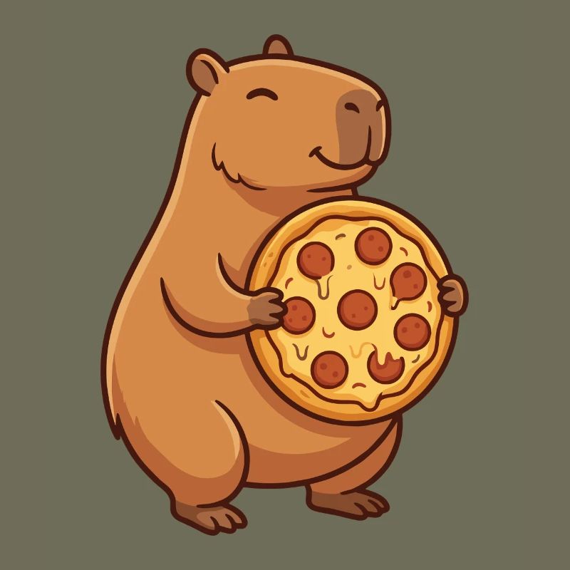 Capybara with pizza
