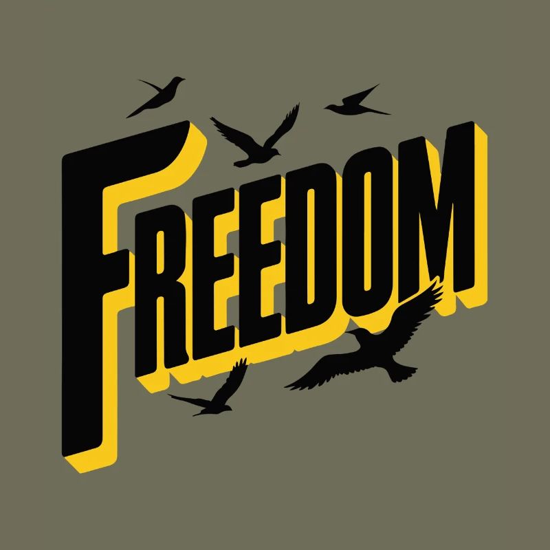 Typographie audacieuse de la liberté avec des oiseaux