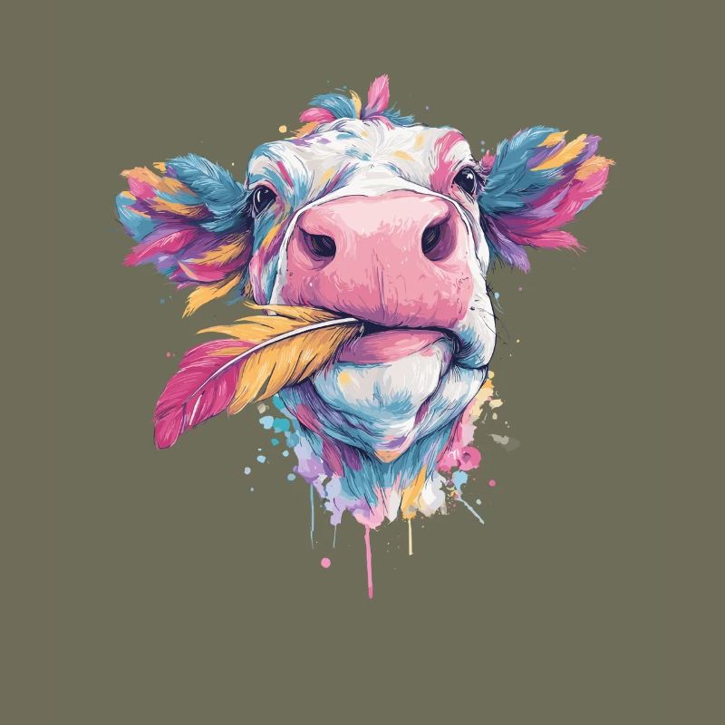Vache arc-en-ciel avec plumage