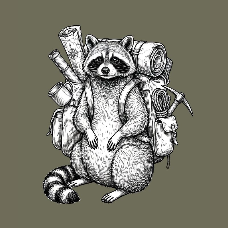Wander-Waschbär mit Rucksack