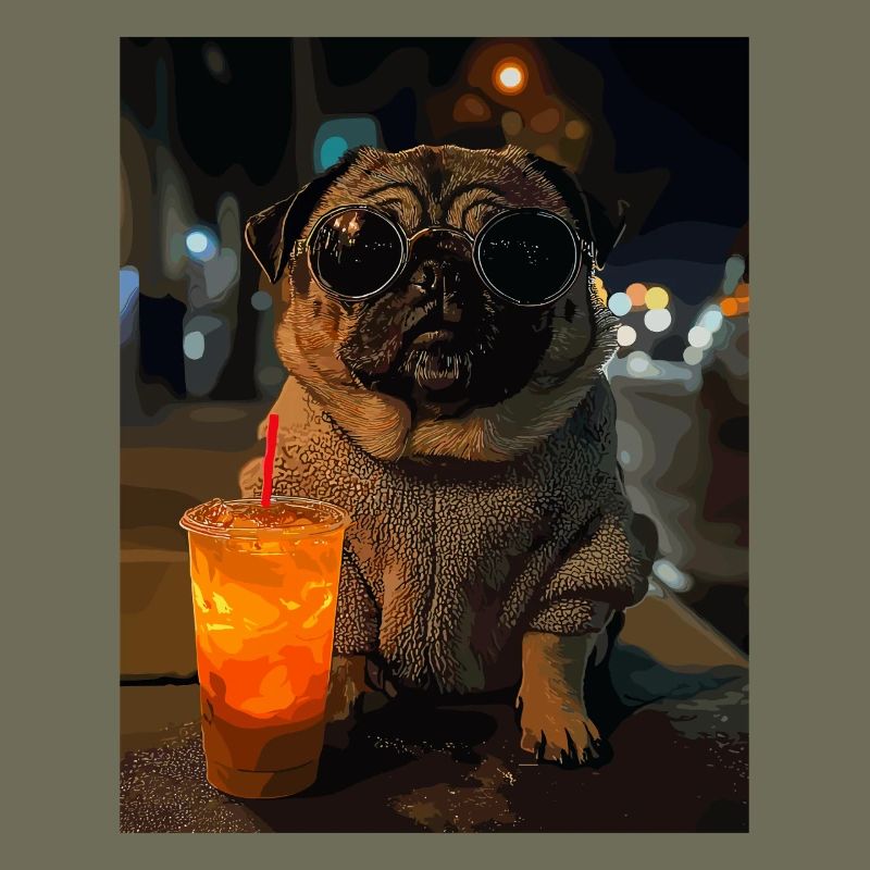 Mops mit Eisdrink
