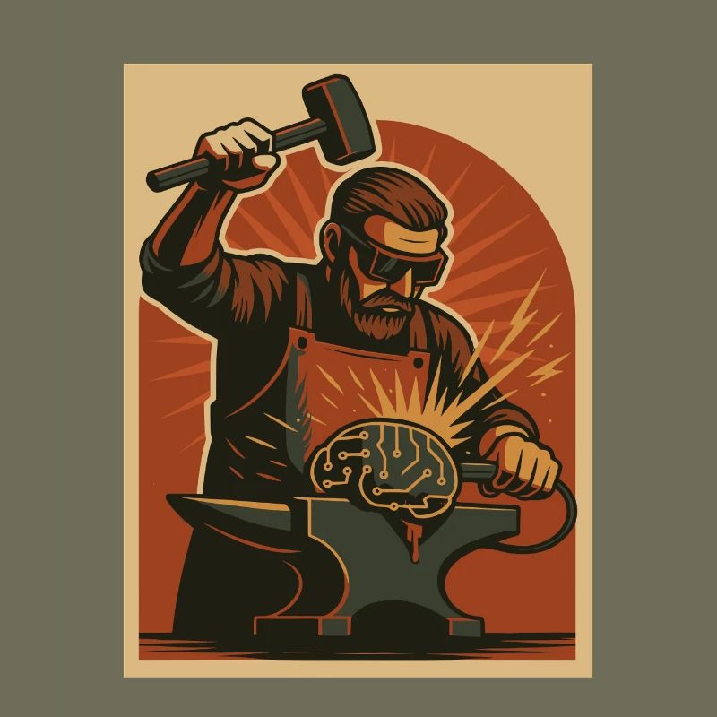 Blacksmith forges brain on anvil
