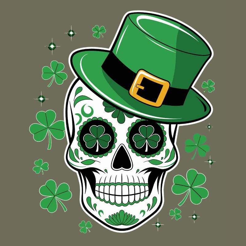 Crâne vert avec chapeau de saint Patrick
