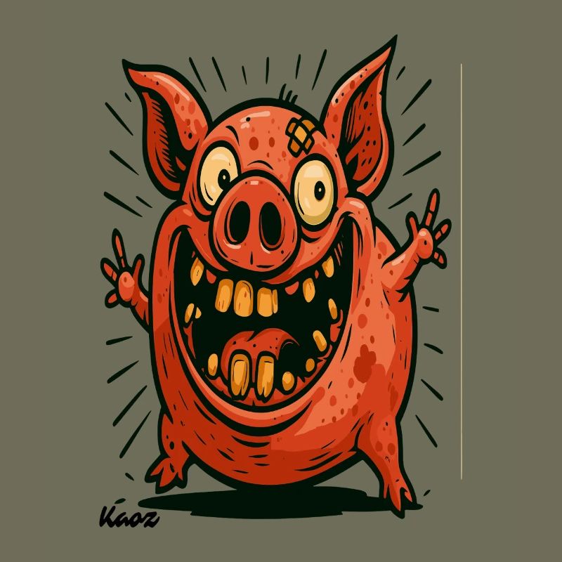 Crazy red pig in comic style