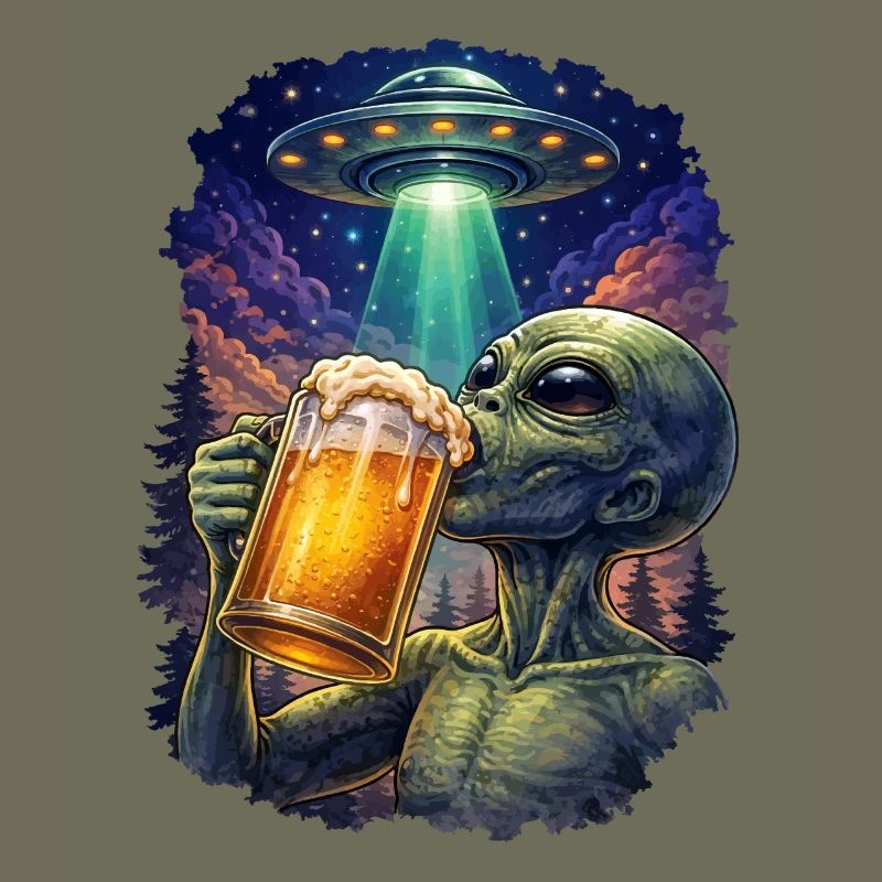 Alien Drinking Beer UFO