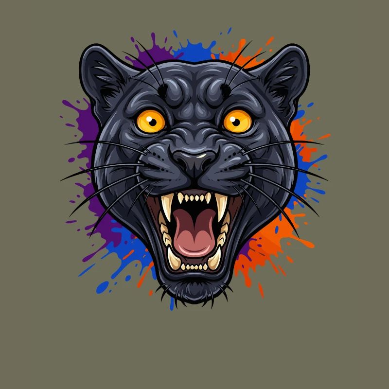 Schwarzer Pantherkopf mit Farbklecks