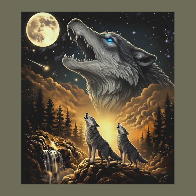 Moonlit Night Wolf Pack in Starlight
