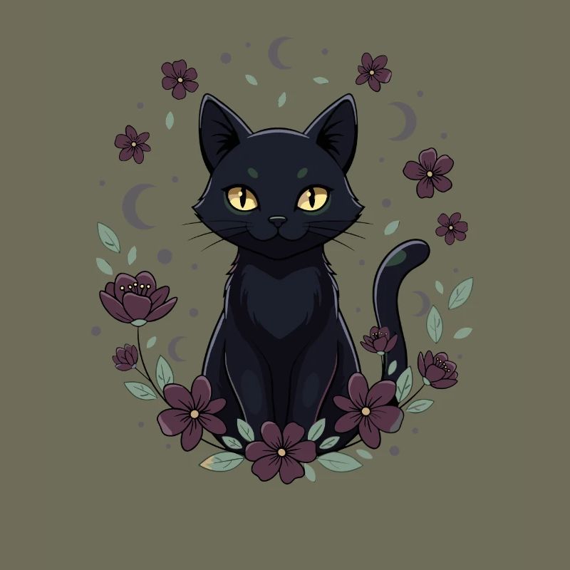 Cercle de Fleurs du Chat de la Nuit de Lune