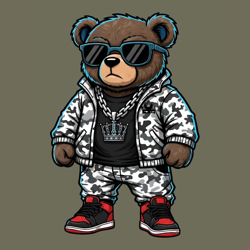 Cool Bear in Camouflage Pullover Hoodie
