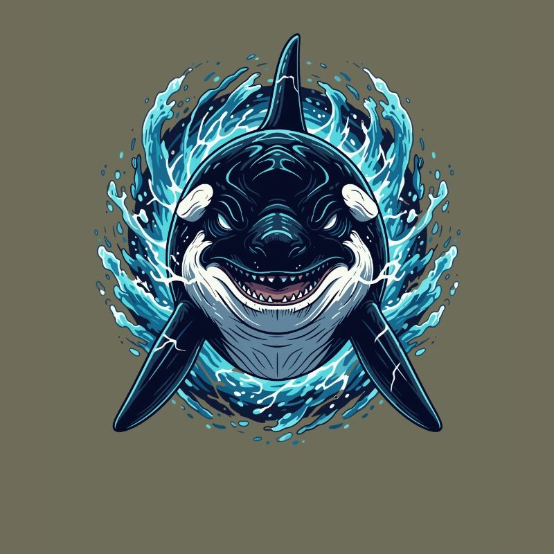 Orca in Lightning – Ocean Orca Illustration