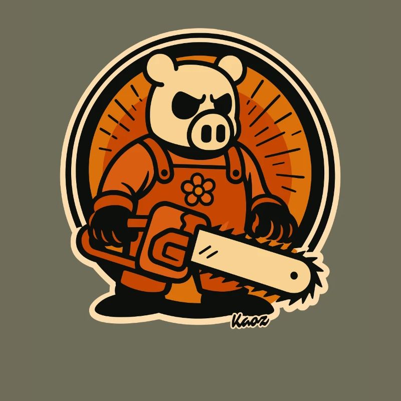 Bûcheron cochon avec tronçonneuse