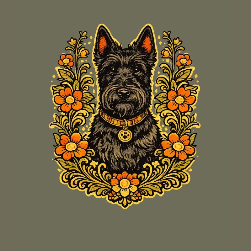 Floral Frame Scottish Terrier