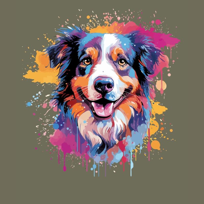 Bunte Splash-Art des Australian Shepherd Hundes