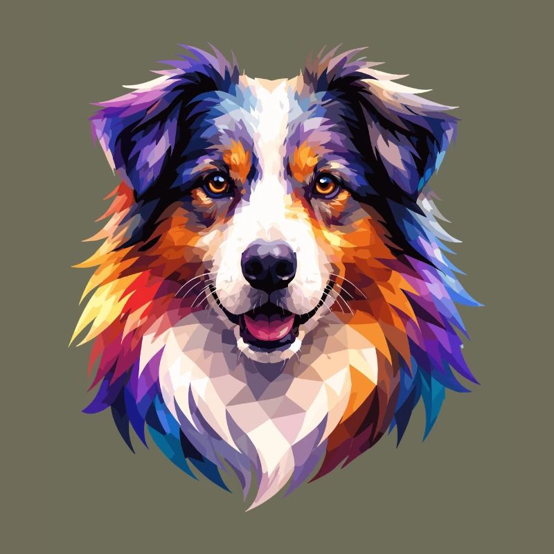 Colorful Aussie Polygon Art – Australian Shepherd 