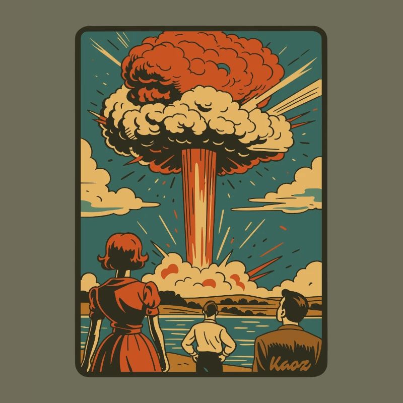 Retro atom explosion mushroom cloud