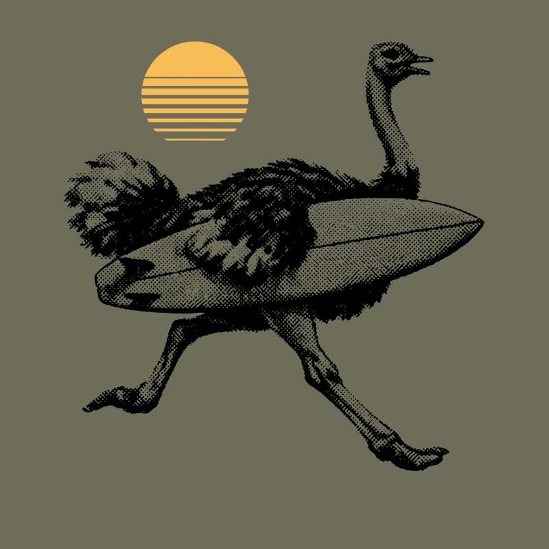 Ostrich with surfboard