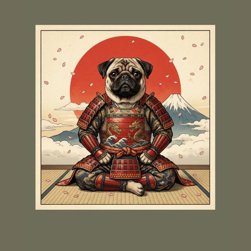 Samurai Pug Dog Warrior Japanese Art Design