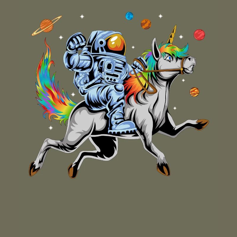 Astronaut Riding Rainbow Unicorn in Outer Space