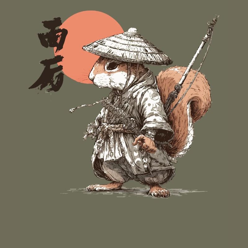 Samurai Squirrel under Red Sun