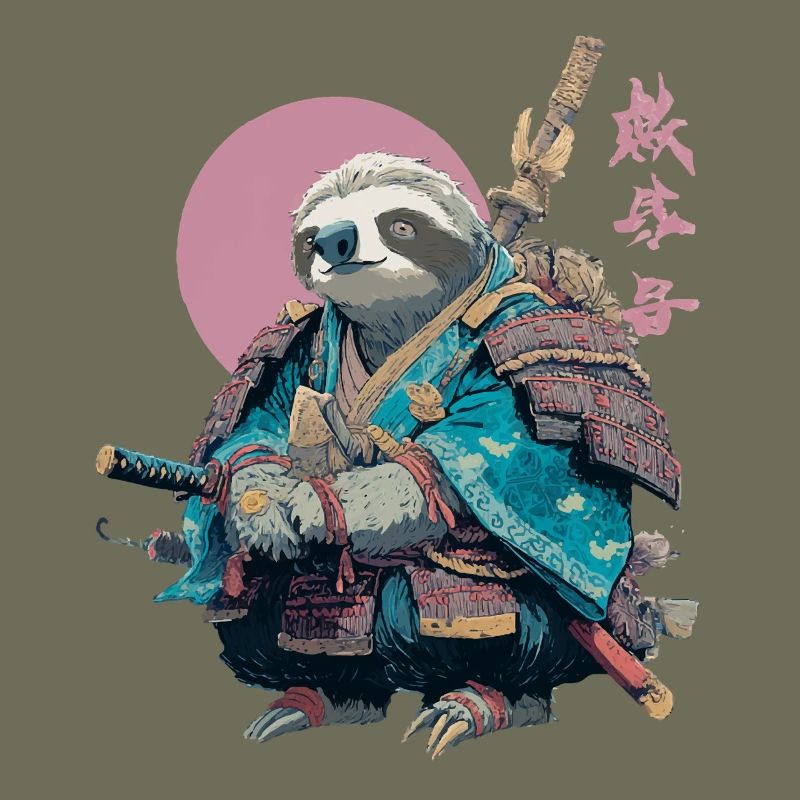 Faultier-Samurai in blauer Rüstung