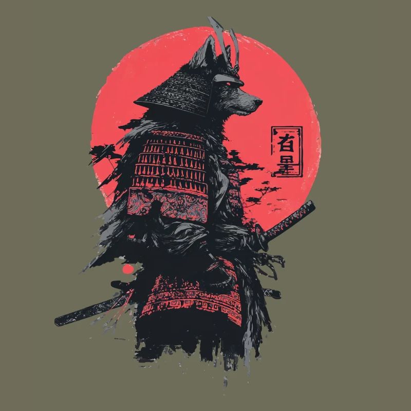 Samurai Wolf in Red Sun Armor