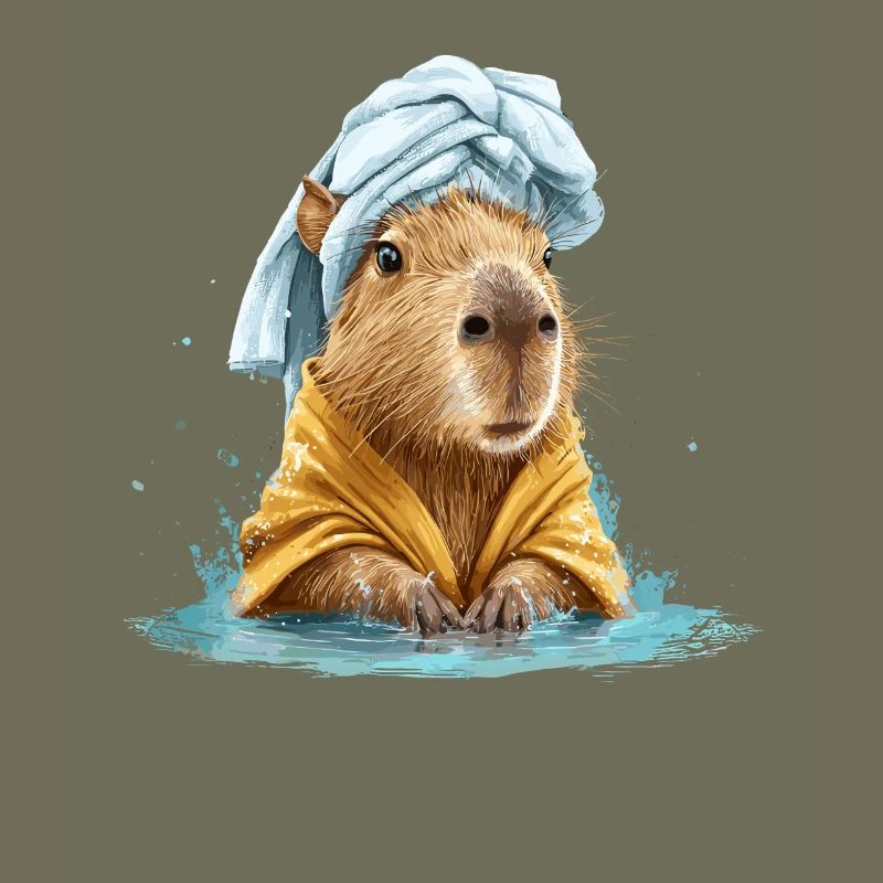Kapybara en serviette de bain et peignoir