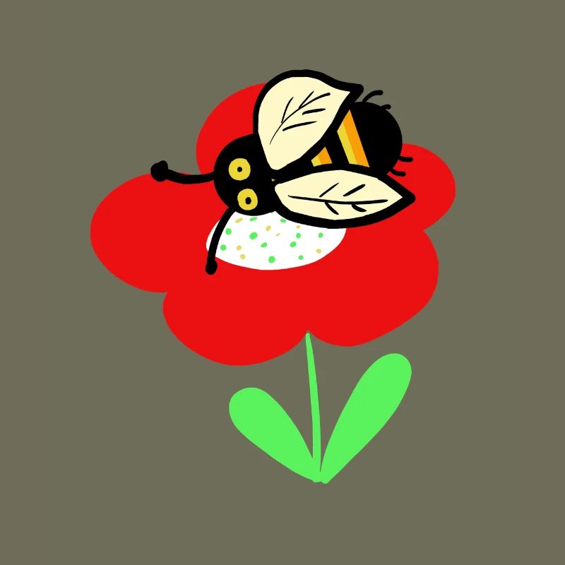 Rote Blume mit putzigen Bienchen
