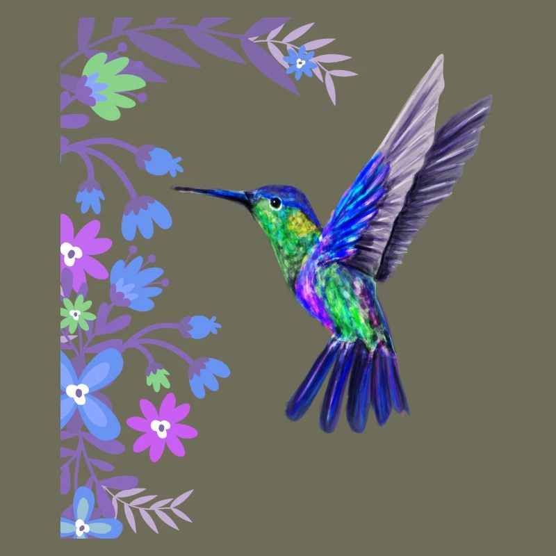 Kolibri Vogel Design mit botanischen Blumen