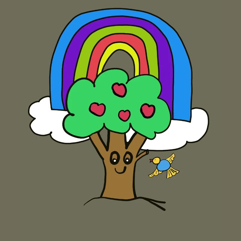 Regenbogen Apfelbaum Vogel Kinder