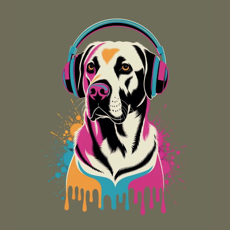 Labrador mit Kopfhörern