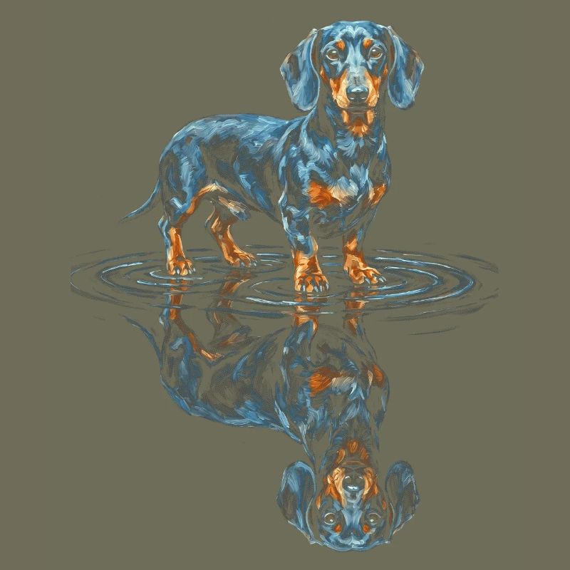 Dackel Wasserreflex Blauorange