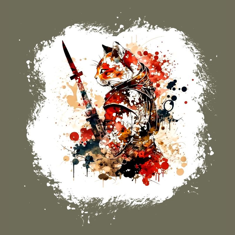 Samurai Cat Red Black