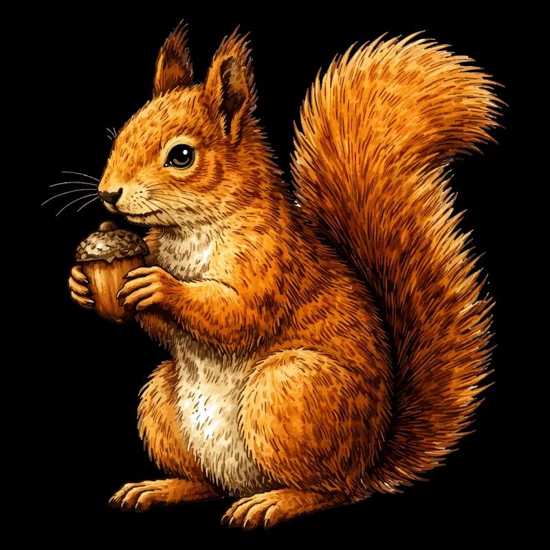 Niedliches Eichhörnchen mit Nuss –Tierillustration