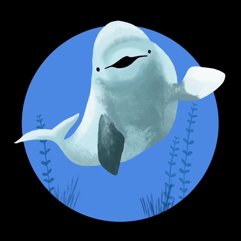 Beluga cheerful in blue circle