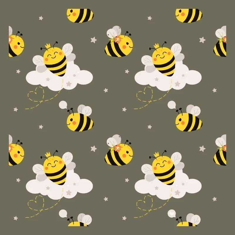 Cute bees in cloud pattern motif