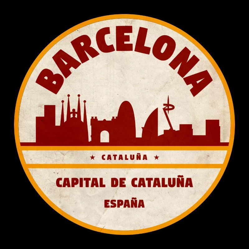 Barcelona Skyline Vintage Emblem