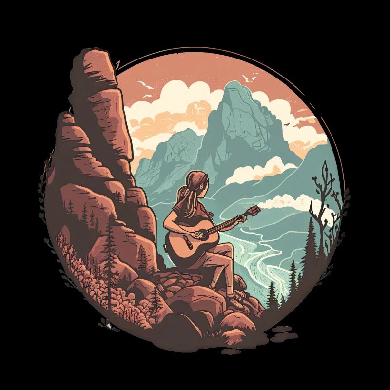 Serene Mountain Guitar Scene