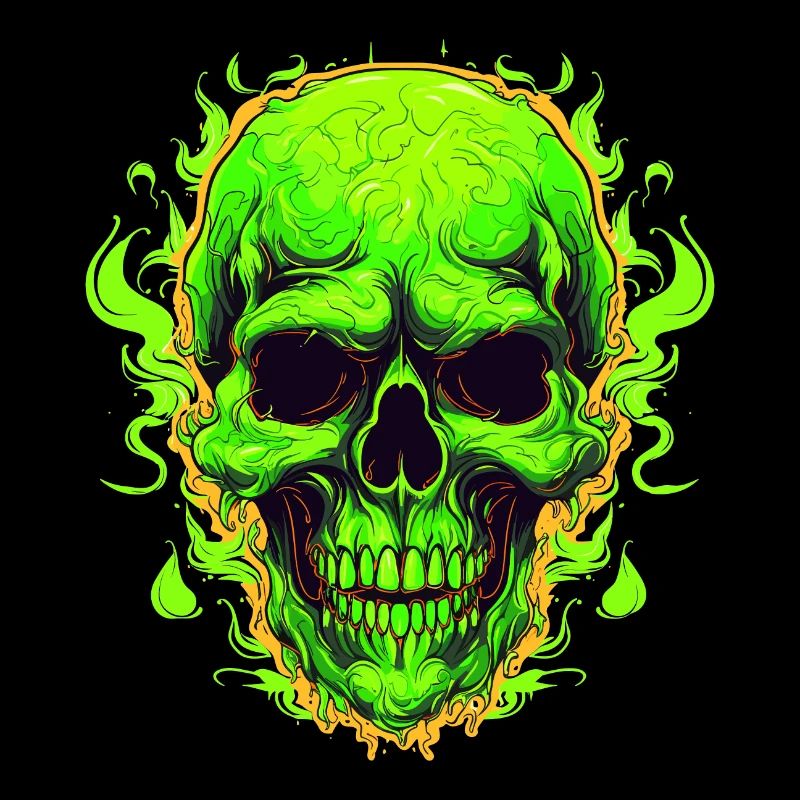 Neon Flames Skull Design