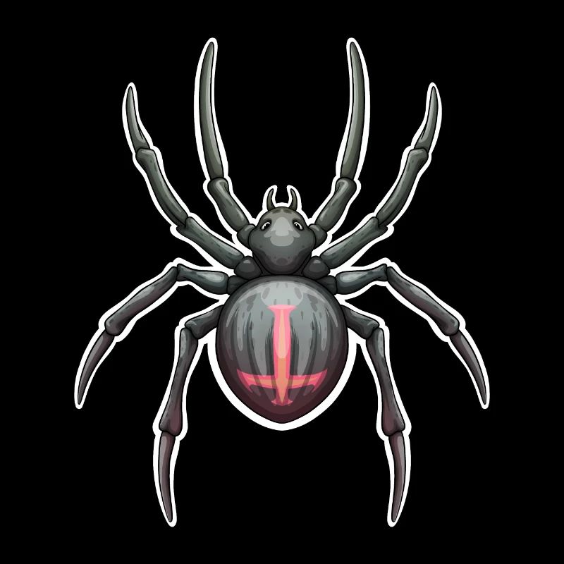 Dunkle Spinne mit rosa Markierungen