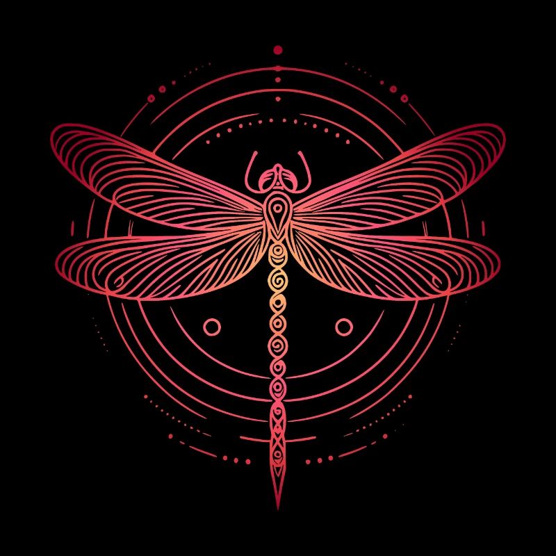libellule motifs spirale, dégradé rose