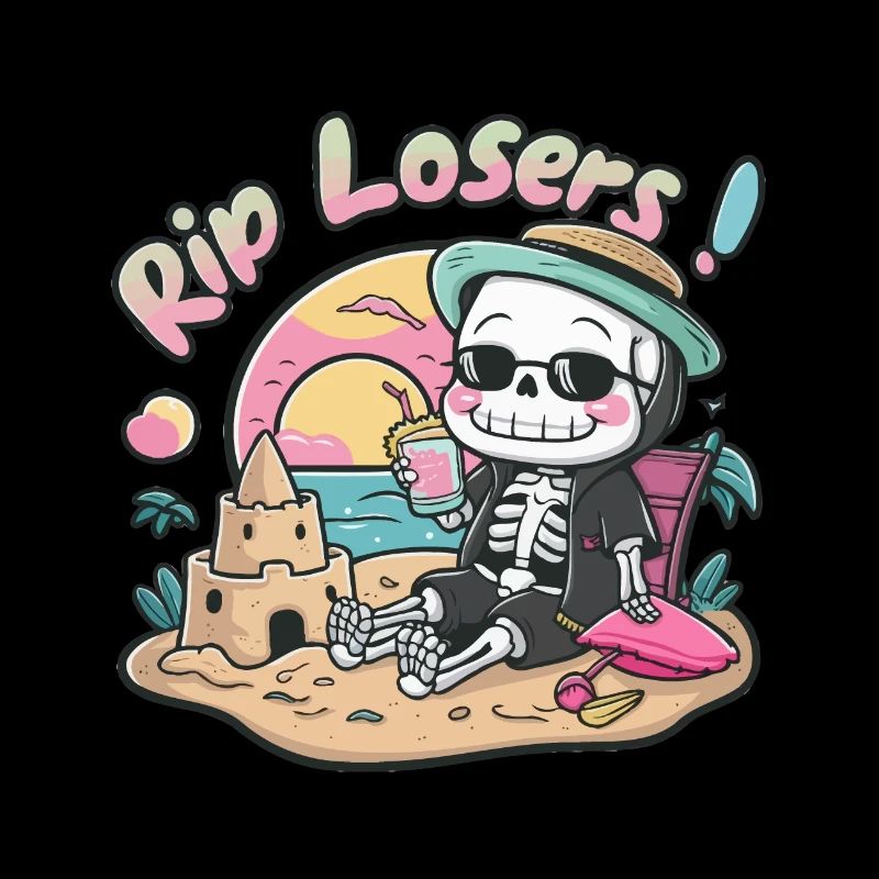 Funny skeleton on the beach – RIP Losers Design