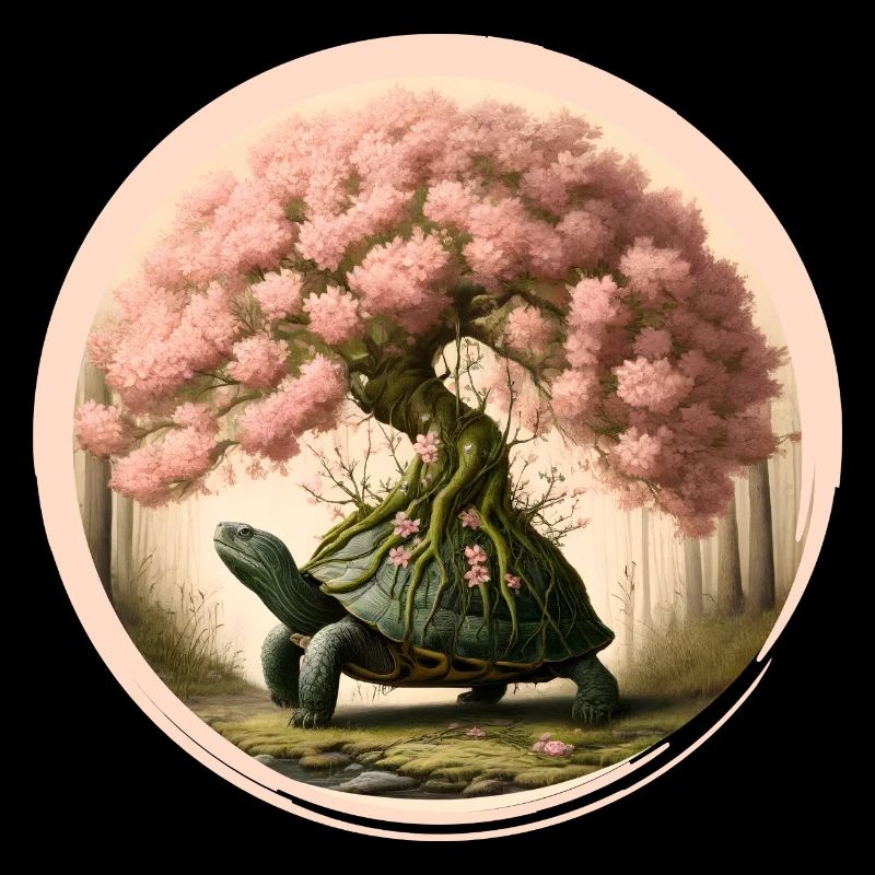 Schildkröte mit einem Bonsai auf dem Rückenpanzer