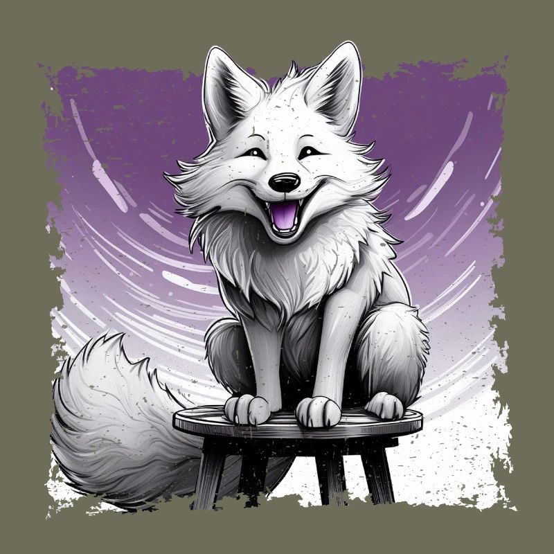 Bande dessinée Fox, riant, assis sur un tabouret | Affiche